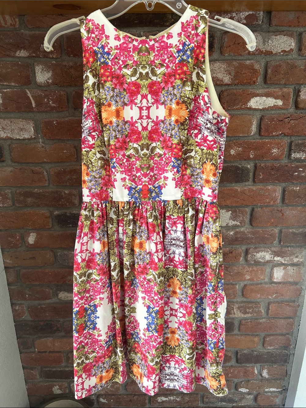 Maggy London Cream Dress with Pink, Green and Blue Floral Print